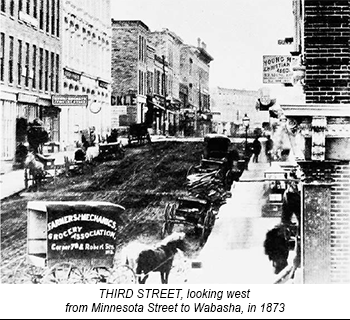 Third Street, looking west from Minnesota to Wabasha, in 1873